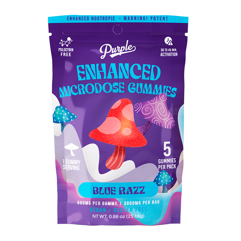 Purple Mushroom Enhanced Microdose Gummies Strawberry Purple Organics