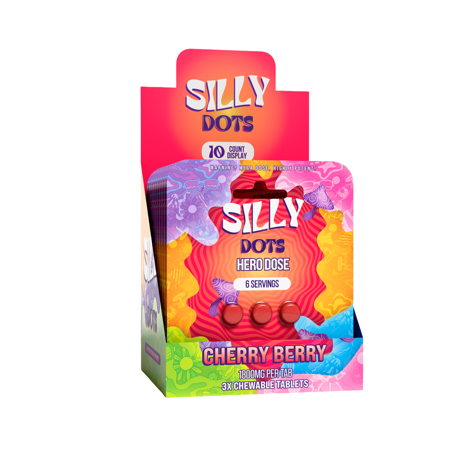 Party Pack | Silly Dots Hero Dose 1800mg Tabs | 3 Tabs | Cherry Berry | 10 Count Display