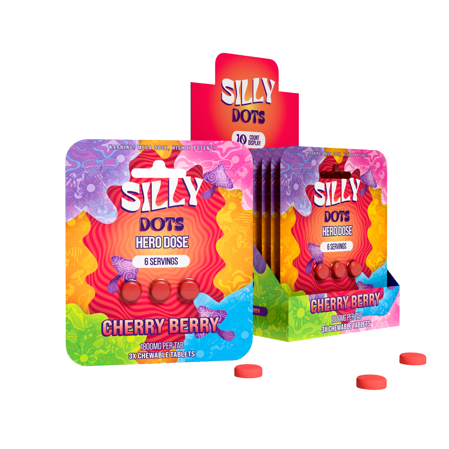 Party Pack | Silly Dots Hero Dose 1800mg Tabs | 3 Tabs | Cherry Berry | 10 Count Display