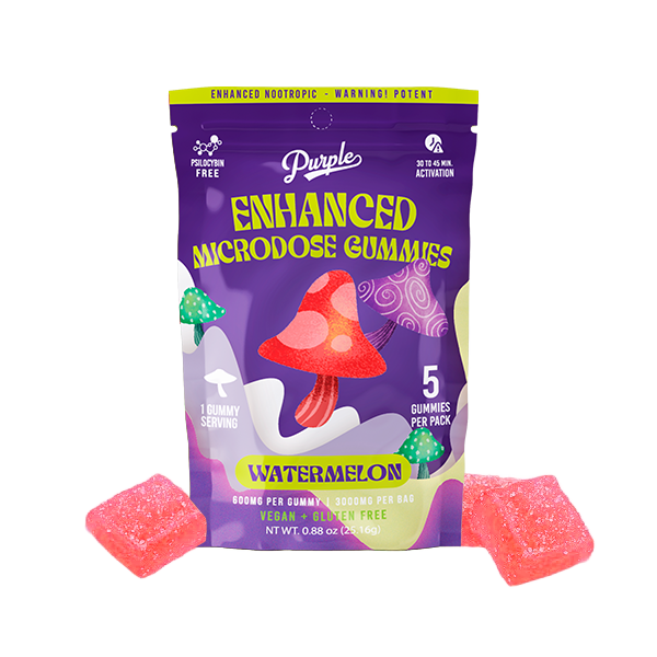 Purple Mushroom Enhanced Microdose Gummies Watermelon Purple Organics