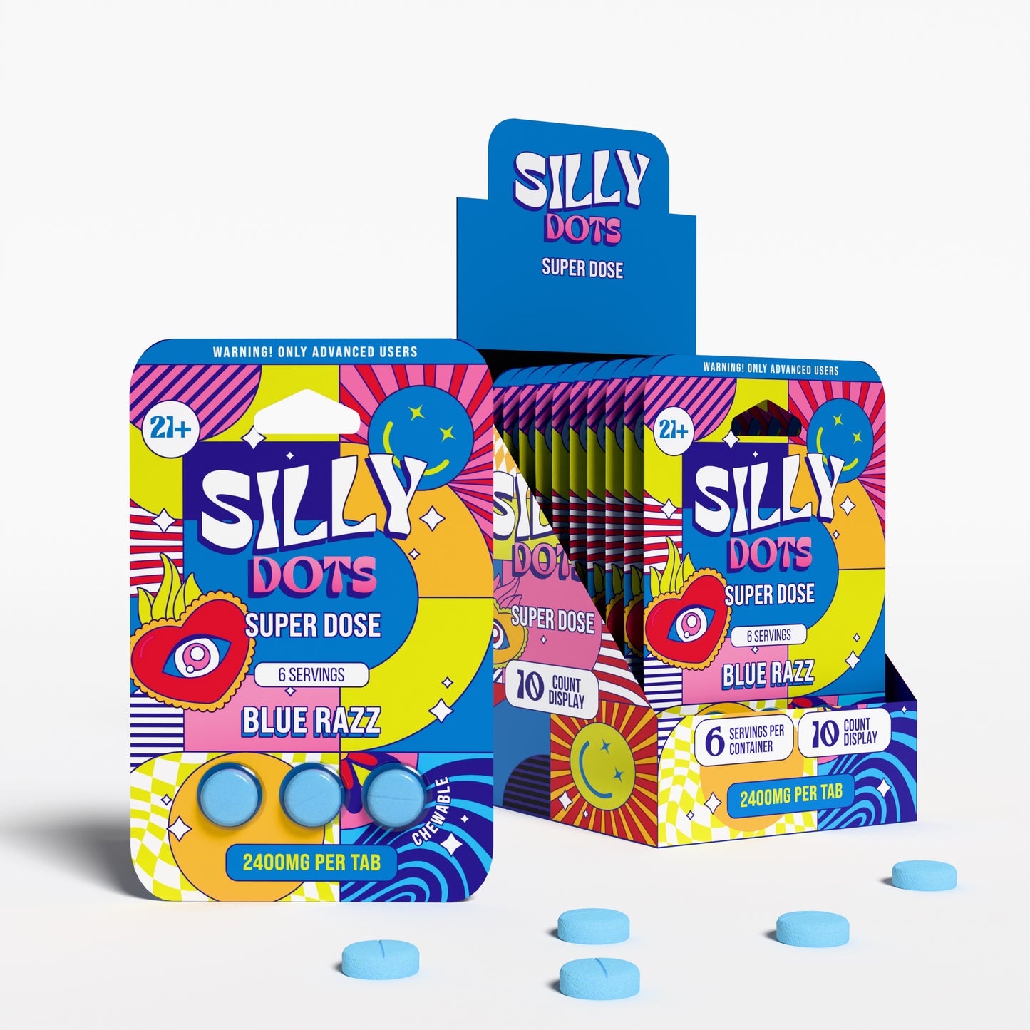 Party Pack | Silly Dots Super Dose 2400mg Tabs | 3 Pack | Blue Razz | 10 Count Display