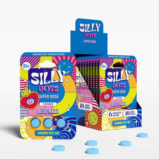 Party Pack | Silly Dots Super Dose 2400mg Tabs | 3 Pack | Blue Razz | 10 Count Display