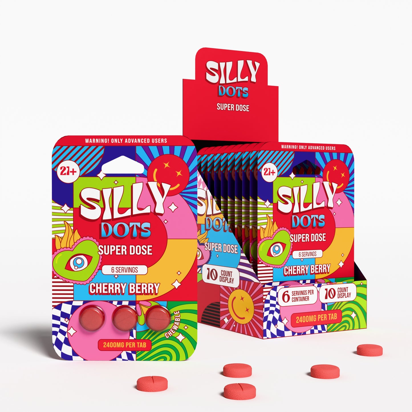 Party Pack | Silly Dots Super Dose 2400mg Tabs | 3 Pack | Cherry Berry | 10 Count Display