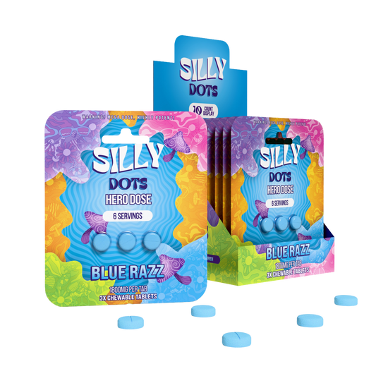 Party Pack | Silly Dots Hero Dose 1800mg Tabs | 3 Tabs | Blue Razz | 10 Count Display